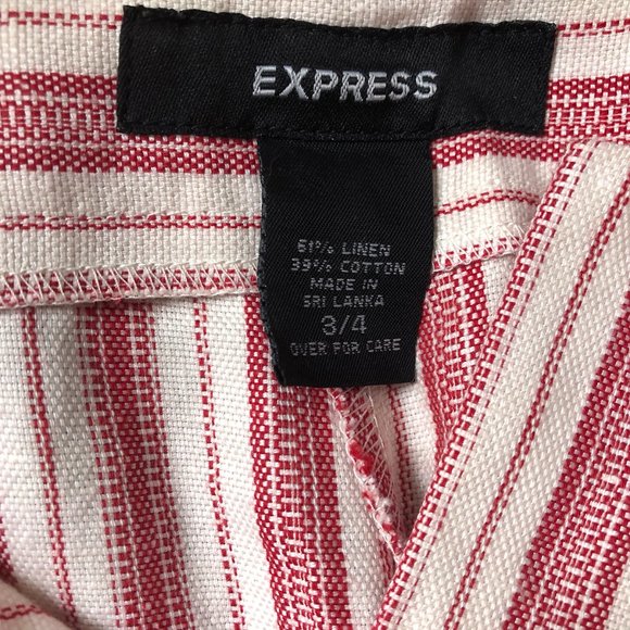 Express, Linen and Cotton, Red and Cream Striped Wide Leg Pant, Size 3/4 - Picture 6 of 11